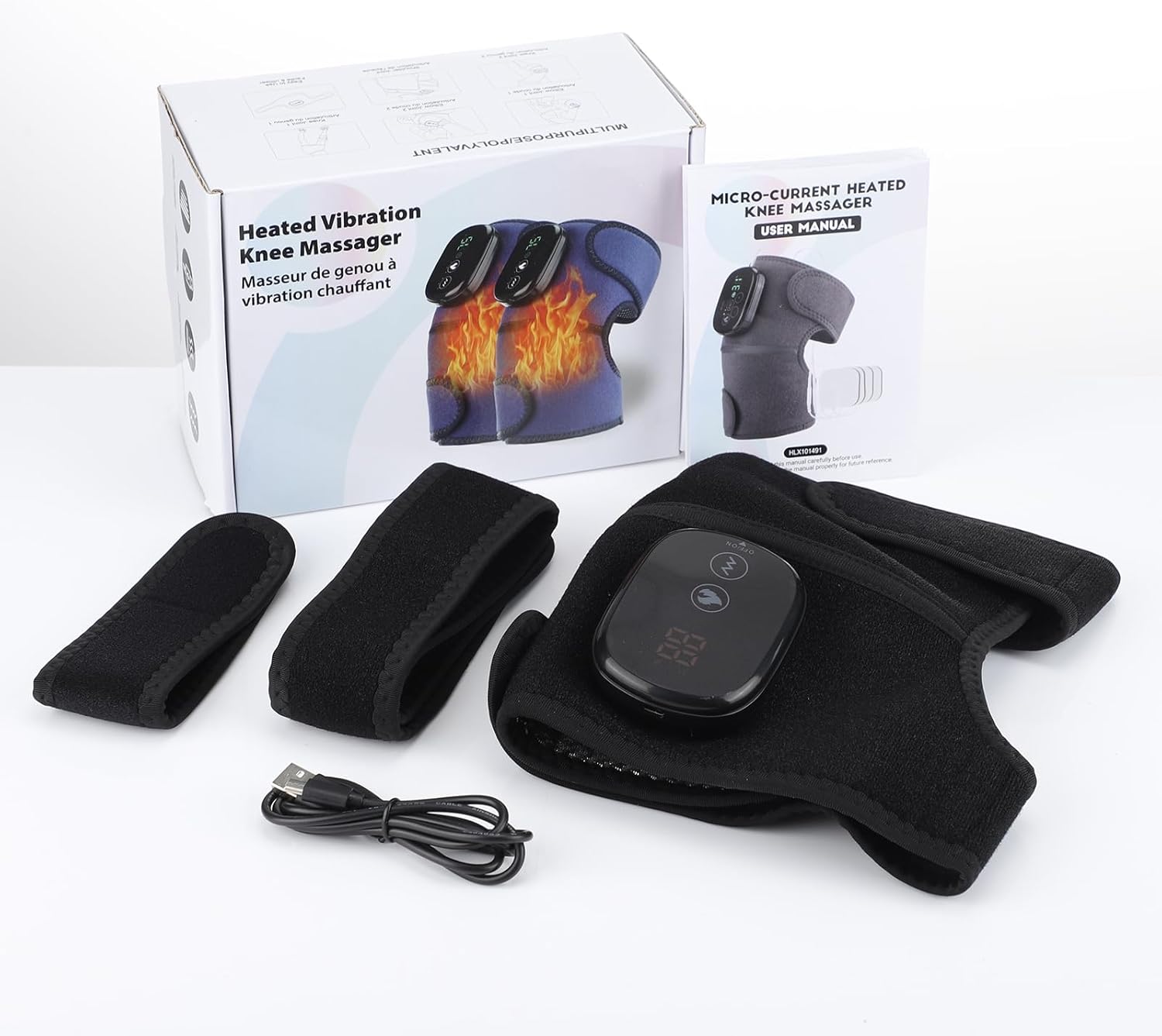 Heated Knee Massager, Rechargeable Heated Knee Warp With Vibration, 3 IN 1 Heated Knee Pad for Shoulder Elbow Knee, 3 Adjustable Vibration Modes and Temperature, Heated Knee Brace for Adult, 1 Pack
