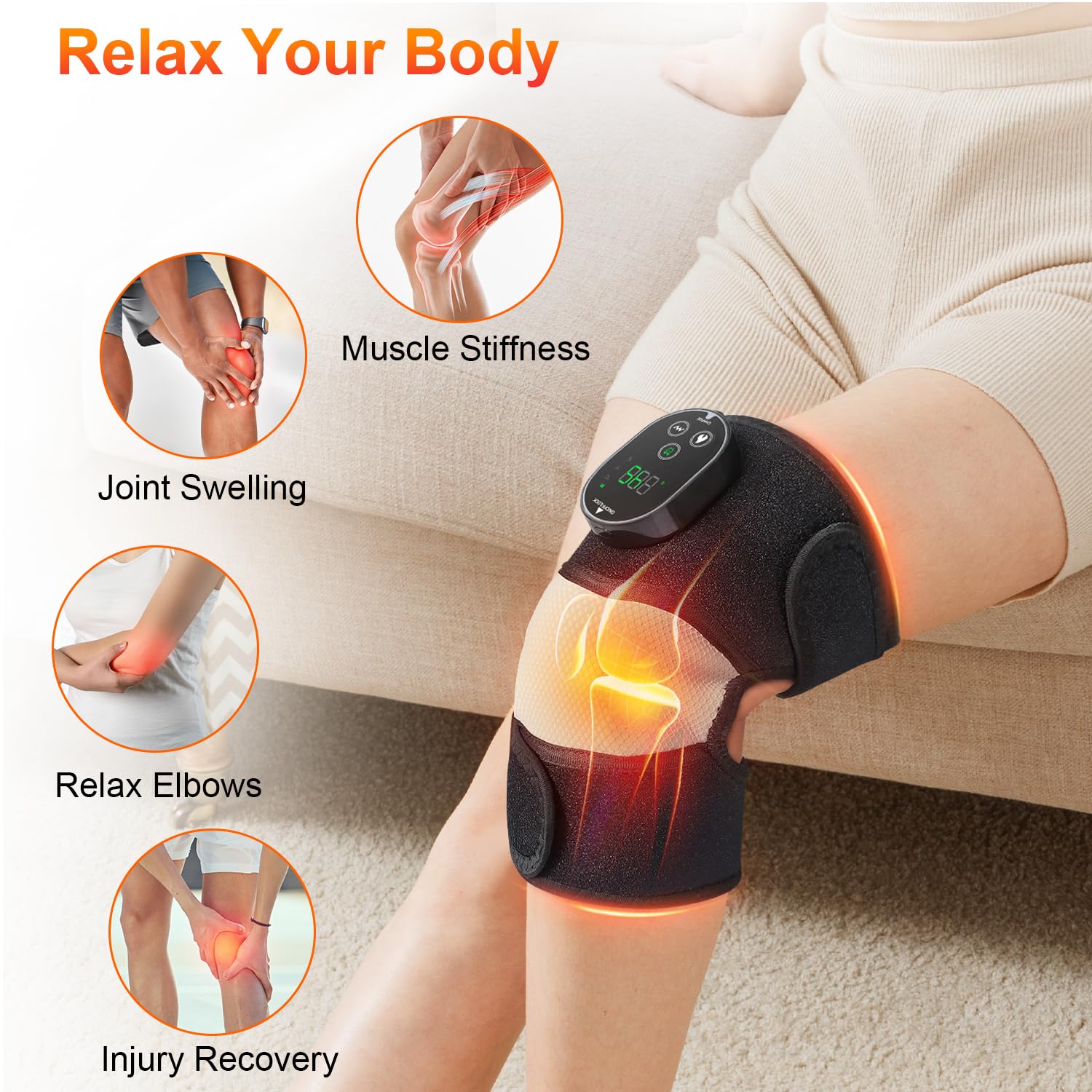 Cordless Heated Knee Massager, 3-in-1 Electric Knee Massager with Heat for Knee Heating Pad Elbow Shoulder Wrap with 3 Vibration & 6 Heating Modes, Birthday Gifts for Dad Mom