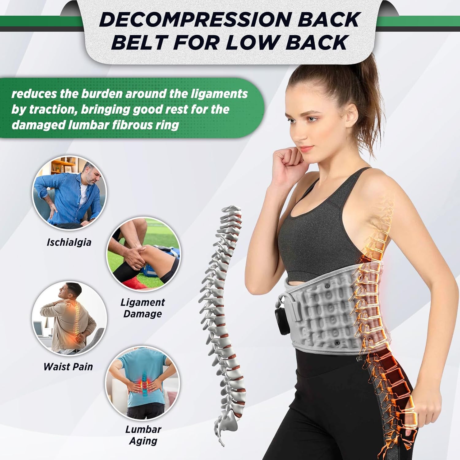 ERHIVORA Decompression Back Belt with Red Light Heating and Massage, Back Reliever for Low Back, Inflatable Back Brace for Spinal Lumbar Woman Men Heaitng Pad