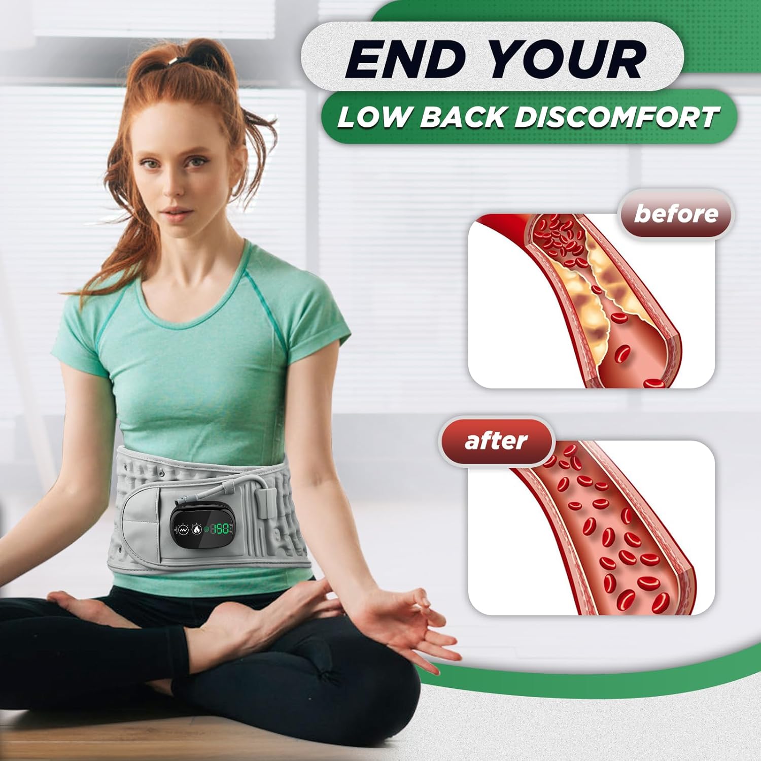 ERHIVORA Decompression Back Belt with Red Light Heating and Massage, Back Reliever for Low Back, Inflatable Back Brace for Spinal Lumbar Woman Men Heaitng Pad