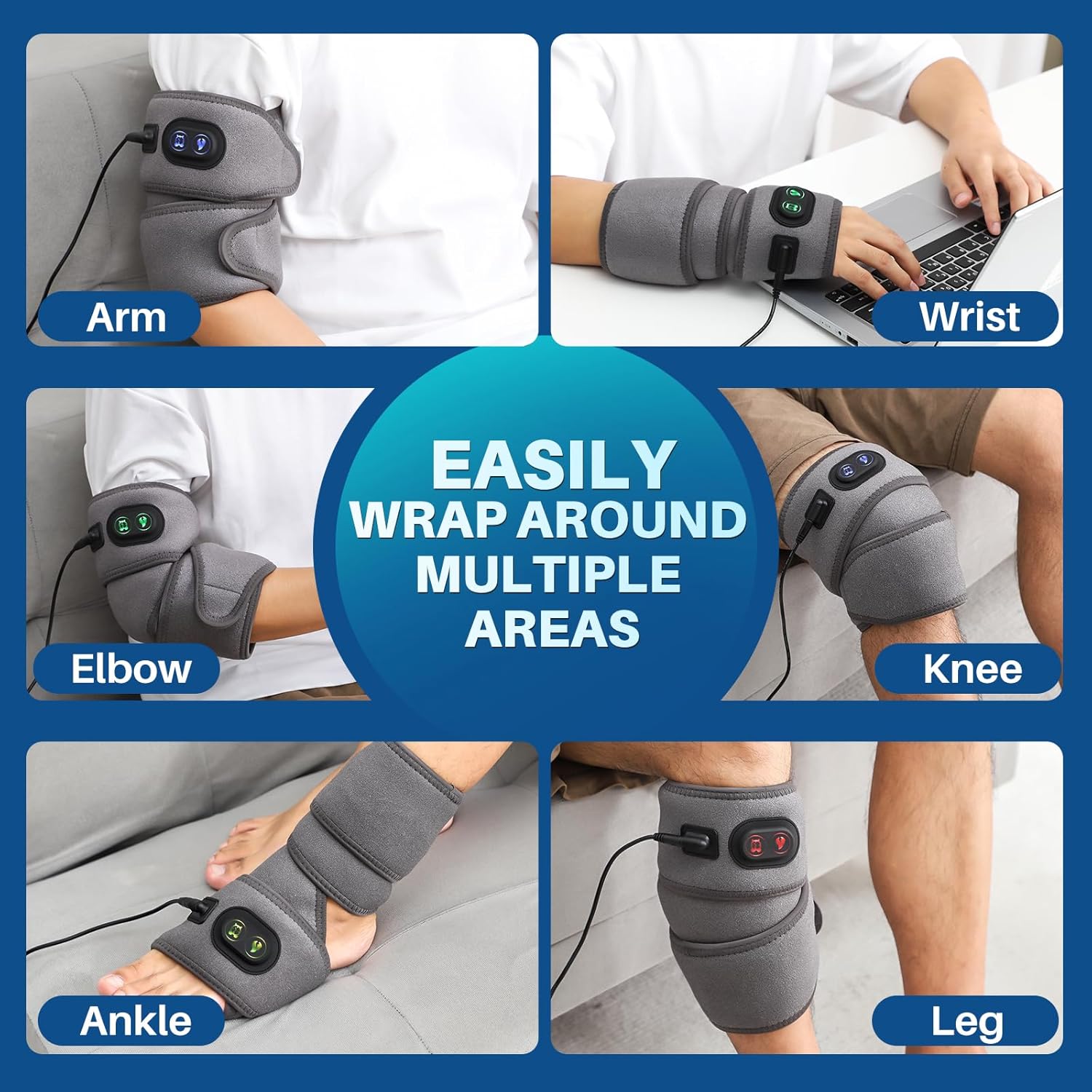 Elbow Heated Pad Wrap for Multiple Body Areas, Flexible Electric Heating Pads for Elbow Arm Wrist Ankle Leg Knee, Fast Heating Body Wrap Heated Brace with 4 Heating Levels, 3 Timing Settings