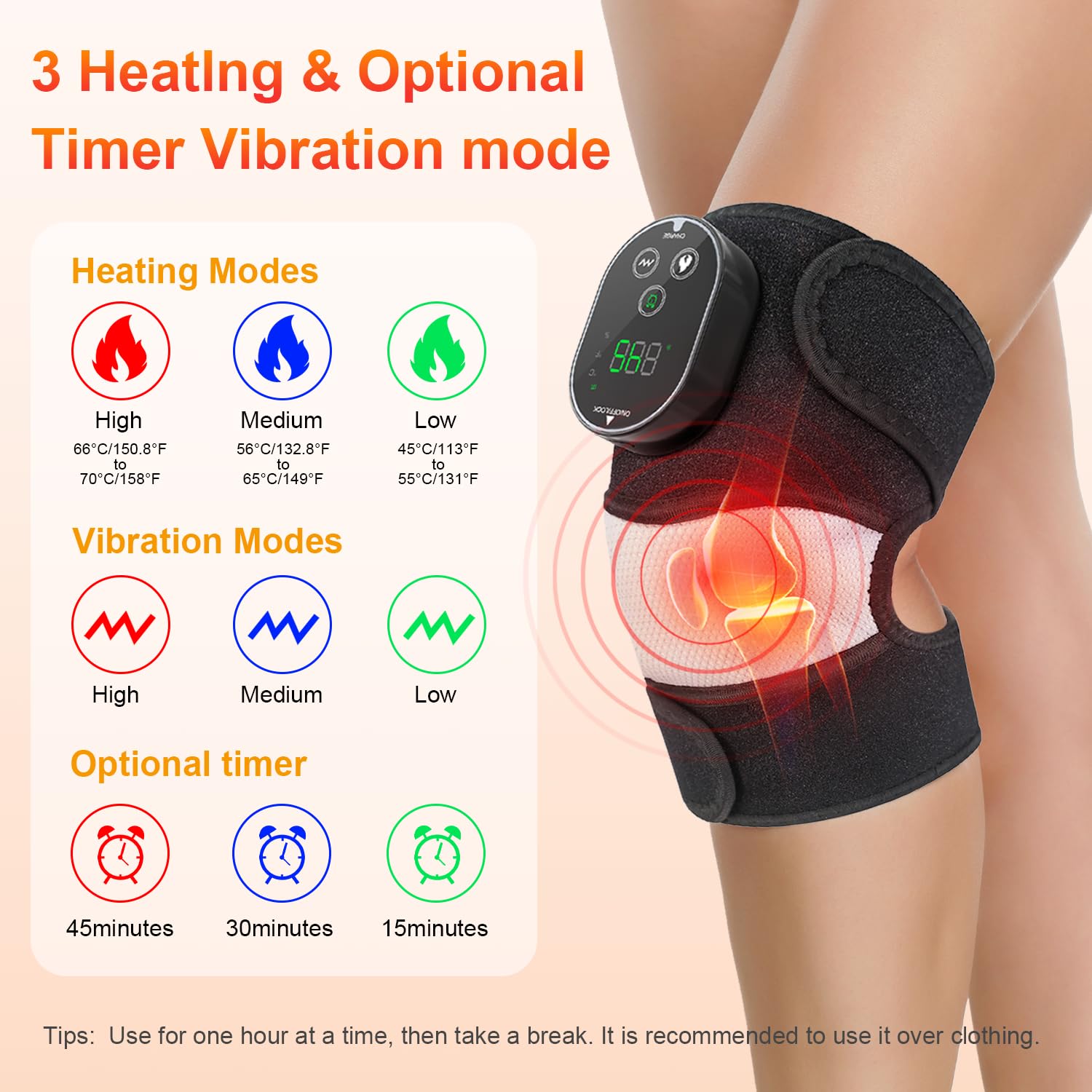 Cordless Heated Knee Massager, 3-in-1 Electric Knee Massager with Heat for Knee Heating Pad Elbow Shoulder Wrap with 3 Vibration & 6 Heating Modes, Birthday Gifts for Dad Mom