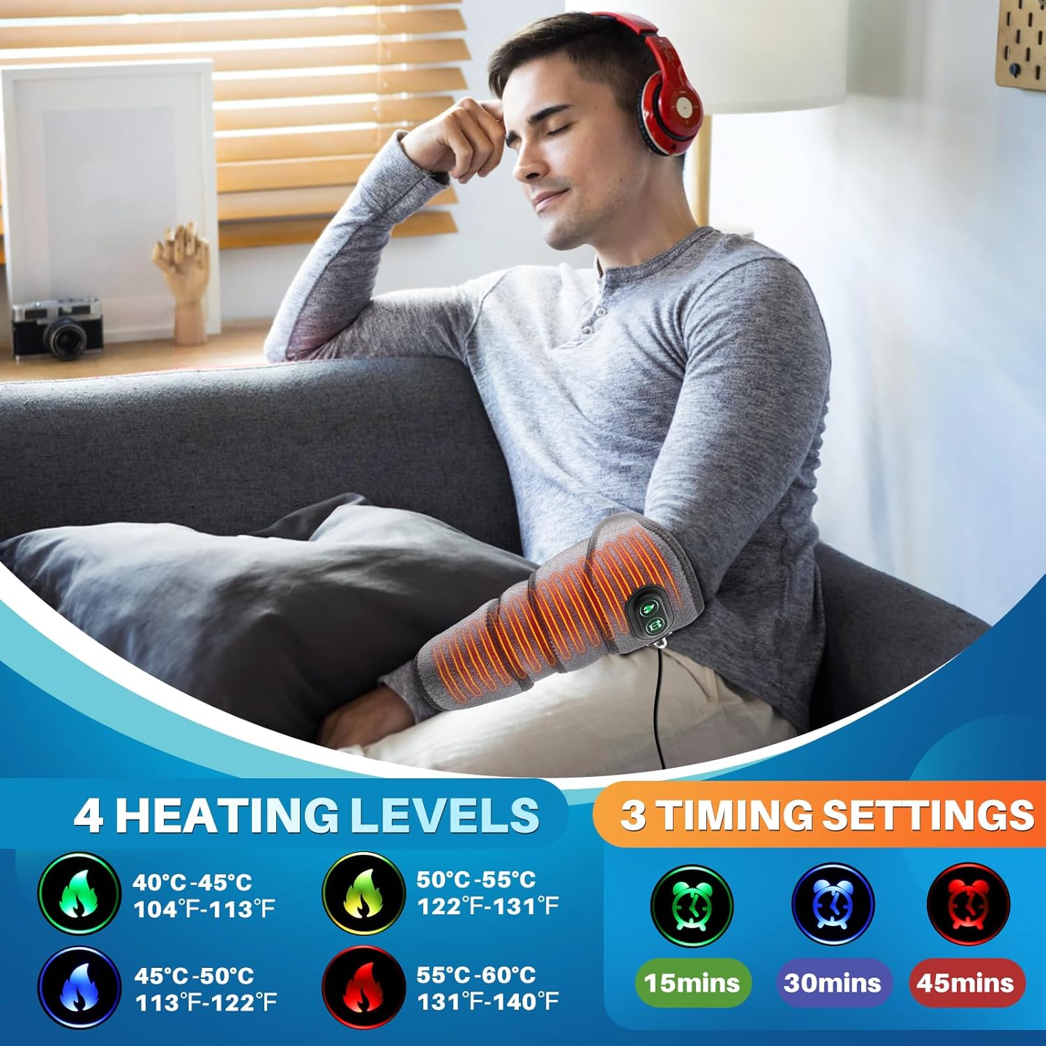 Elbow Heated Pad Wrap for Multiple Body Areas, Flexible Electric Heating Pads for Elbow Arm Wrist Ankle Leg Knee, Fast Heating Body Wrap Heated Brace with 4 Heating Levels, 3 Timing Settings