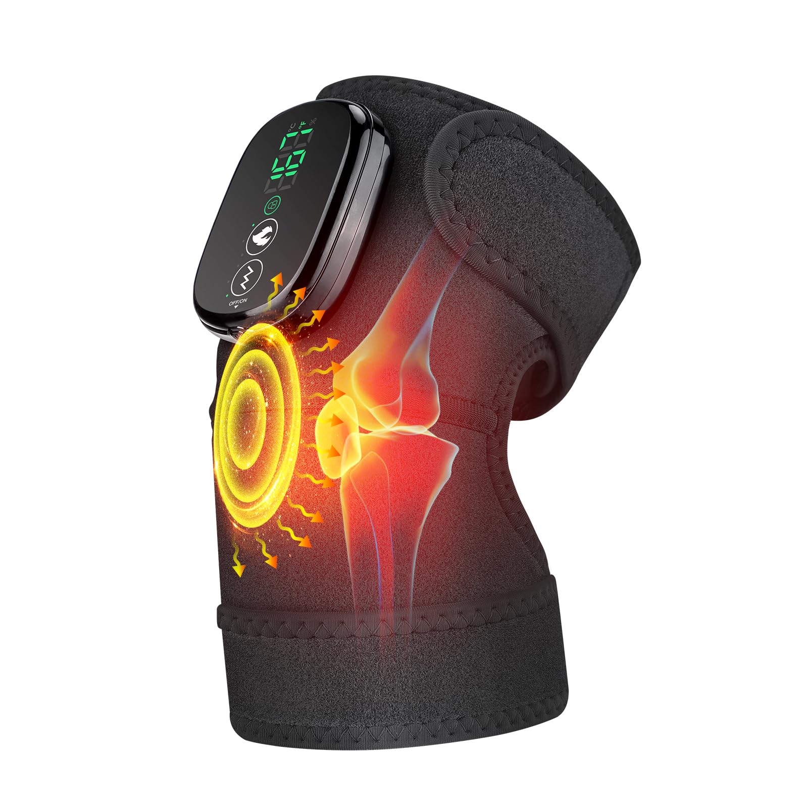 Cordless Heated Knee Massager, 3-in-1 Electric Knee Massager with Heat for Knee Heating Pad Elbow Shoulder Wrap with 3 Vibration & 6 Heating Modes, Birthday Gifts for Dad Mom
