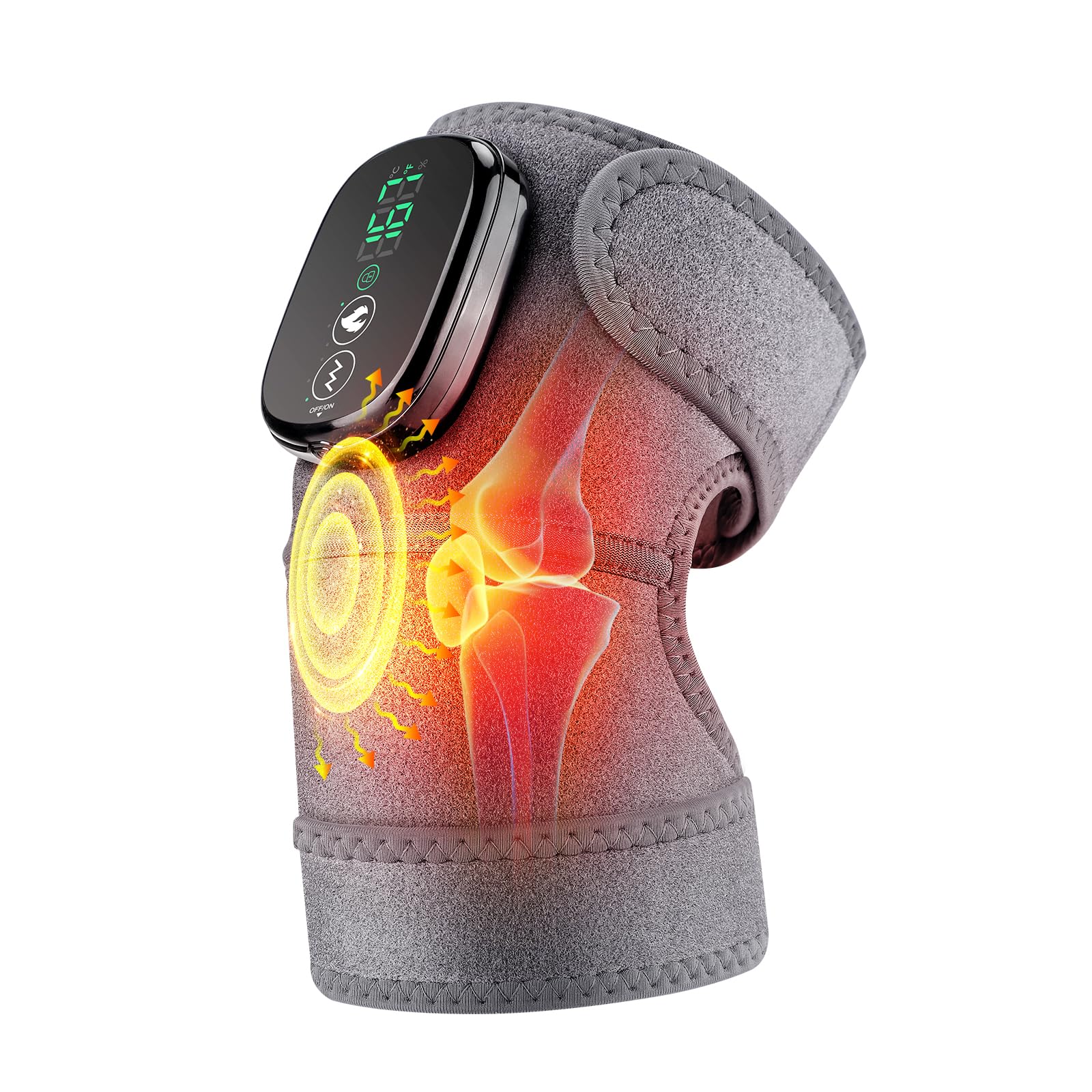 Cordless Heated Knee Massager, 3-in-1 Electric Knee Massager with Heat for Knee Heating Pad Elbow Shoulder Wrap with 3 Vibration & 6 Heating Modes, Birthday Gifts for Dad Mom
