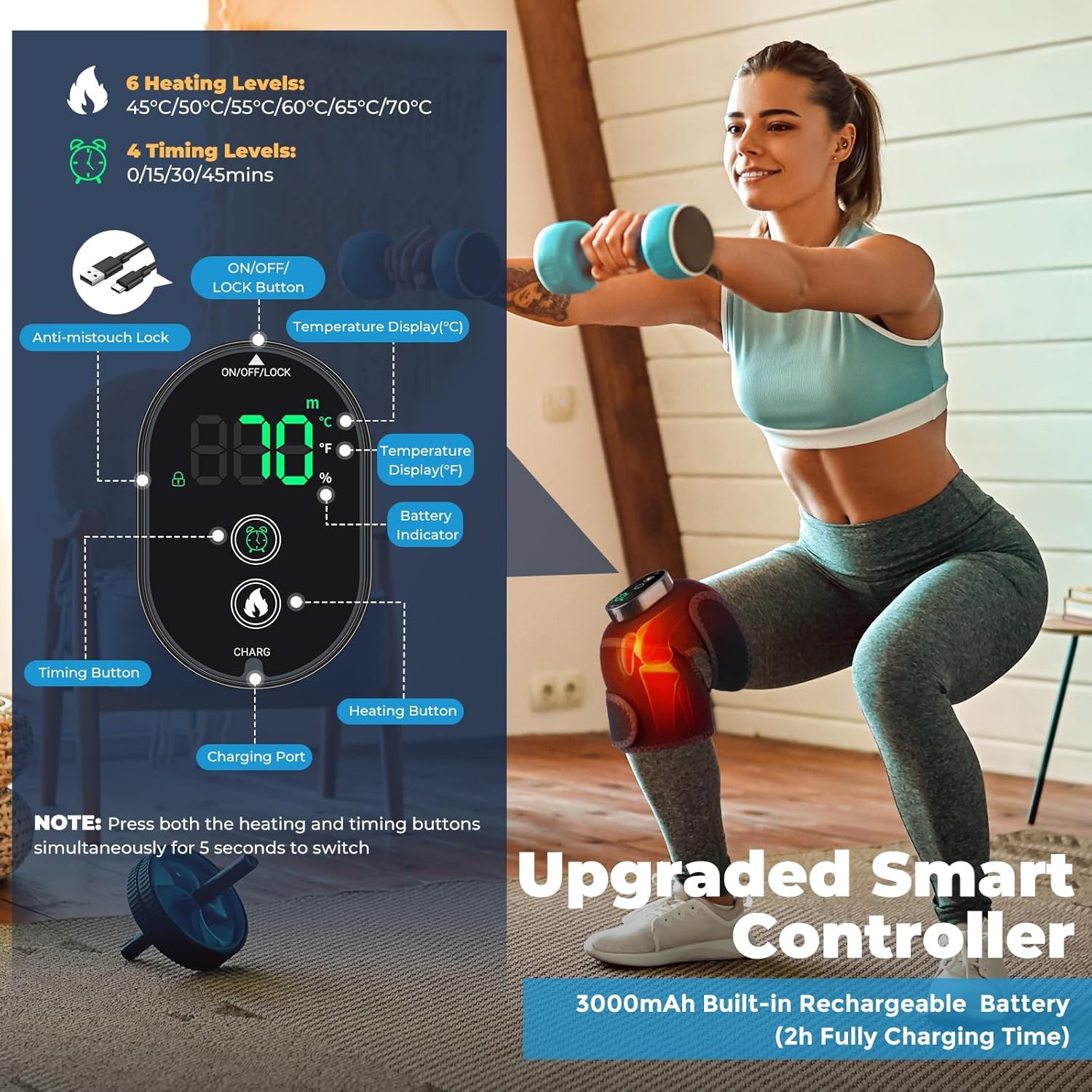 NORTHERN BROTHERS Heated Knee Brace to Keep Knee Warmers, Heated Knee Massagers for Pain Relief, Portable Knee Heating Pad Brace for Shoulder or Elbow