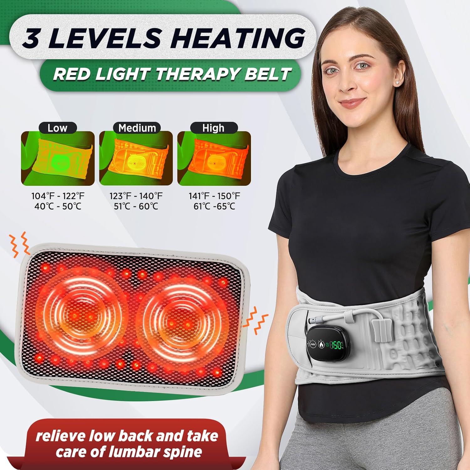 ERHIVORA Decompression Back Belt with Red Light Heating and Massage, Back Reliever for Low Back, Inflatable Back Brace for Spinal Lumbar Woman Men Heaitng Pad