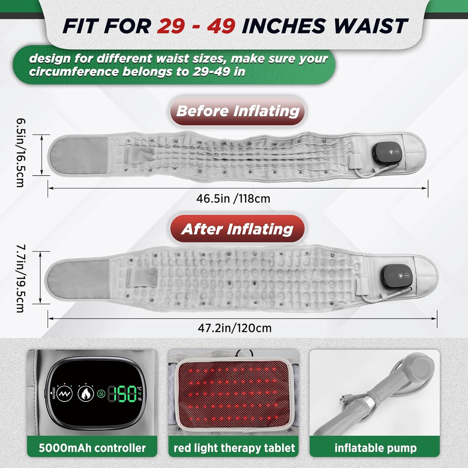 ERHIVORA Decompression Back Belt with Red Light Heating and Massage, Back Reliever for Low Back, Inflatable Back Brace for Spinal Lumbar Woman Men Heaitng Pad