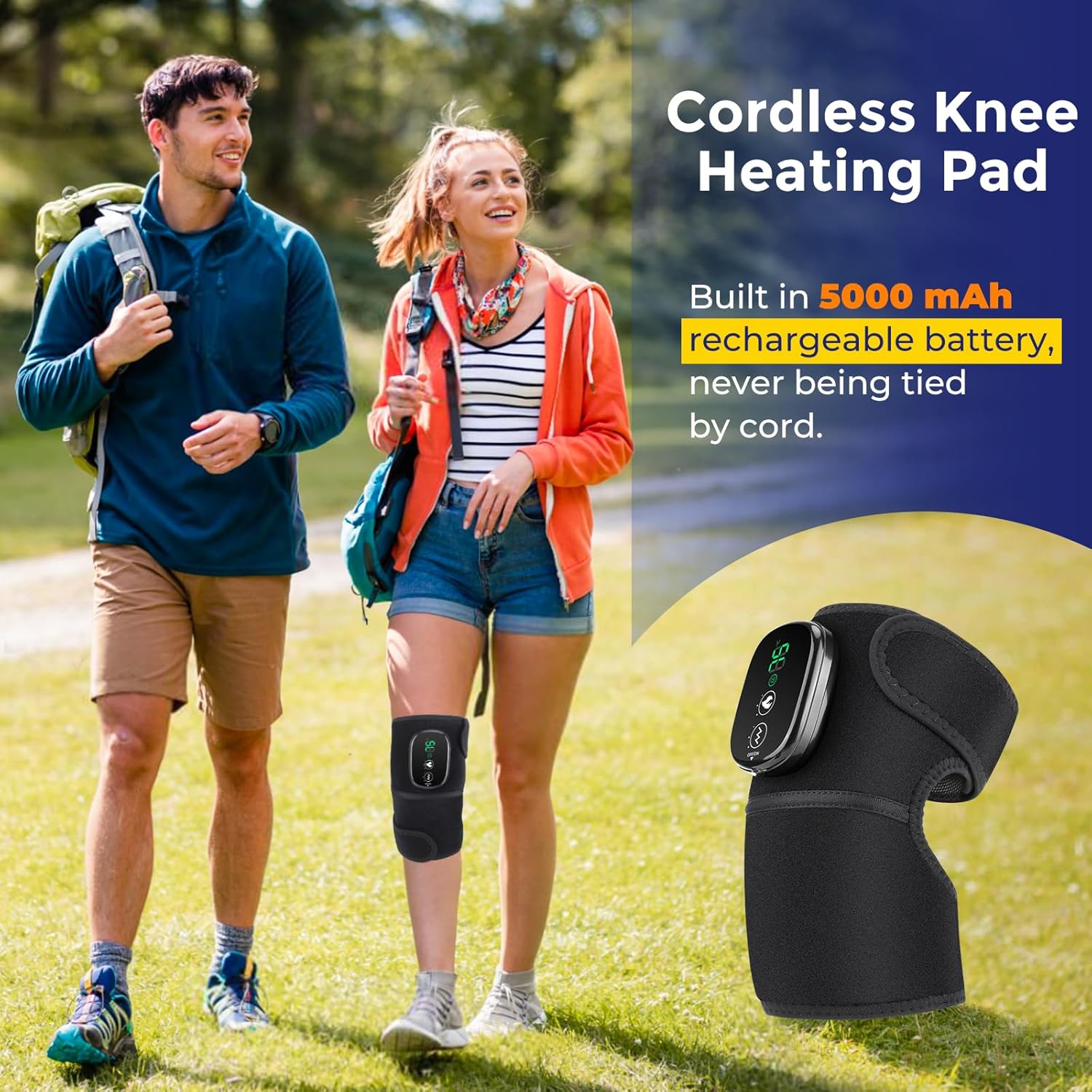 Heated Knee Massager, Rechargeable Heated Knee Warp With Vibration, 3 IN 1 Heated Knee Pad for Shoulder Elbow Knee, 3 Adjustable Vibration Modes and Temperature, Heated Knee Brace for Adult, 1 Pack