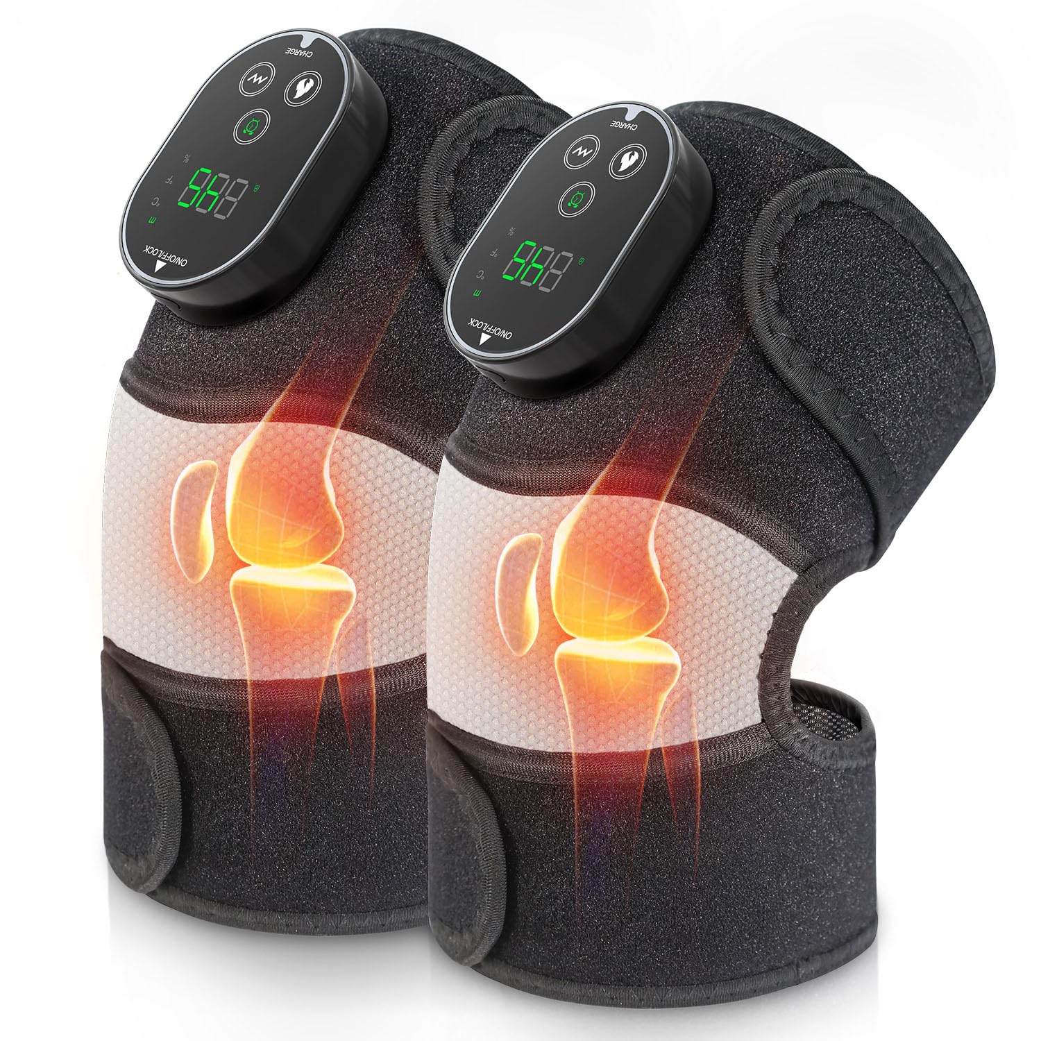 Cordless Heated Knee Massager, 3-in-1 Electric Knee Massager with Heat for Knee Heating Pad Elbow Shoulder Wrap with 3 Vibration & 6 Heating Modes, Birthday Gifts for Dad Mom