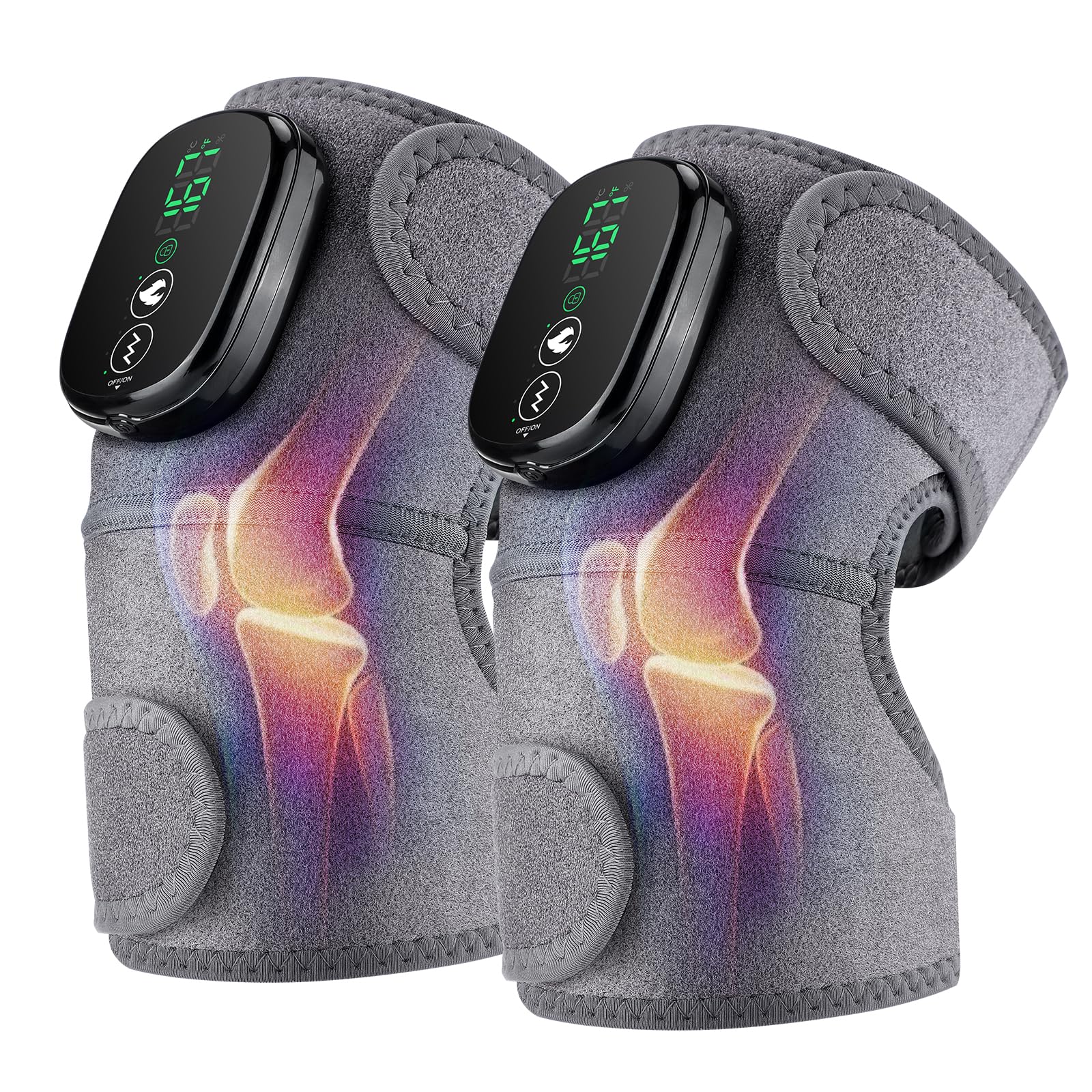 Cordless Heated Knee Massager, 3-in-1 Electric Knee Massager with Heat for Knee Heating Pad Elbow Shoulder Wrap with 3 Vibration & 6 Heating Modes, Birthday Gifts for Dad Mom